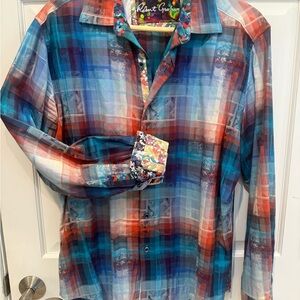 Robert Graham Blue and Red Casual Button Down Shirt Vibrant Design